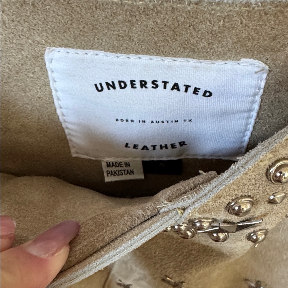 Understated Leather Studded Fringe Tan Skirt - Picture 5 of 9